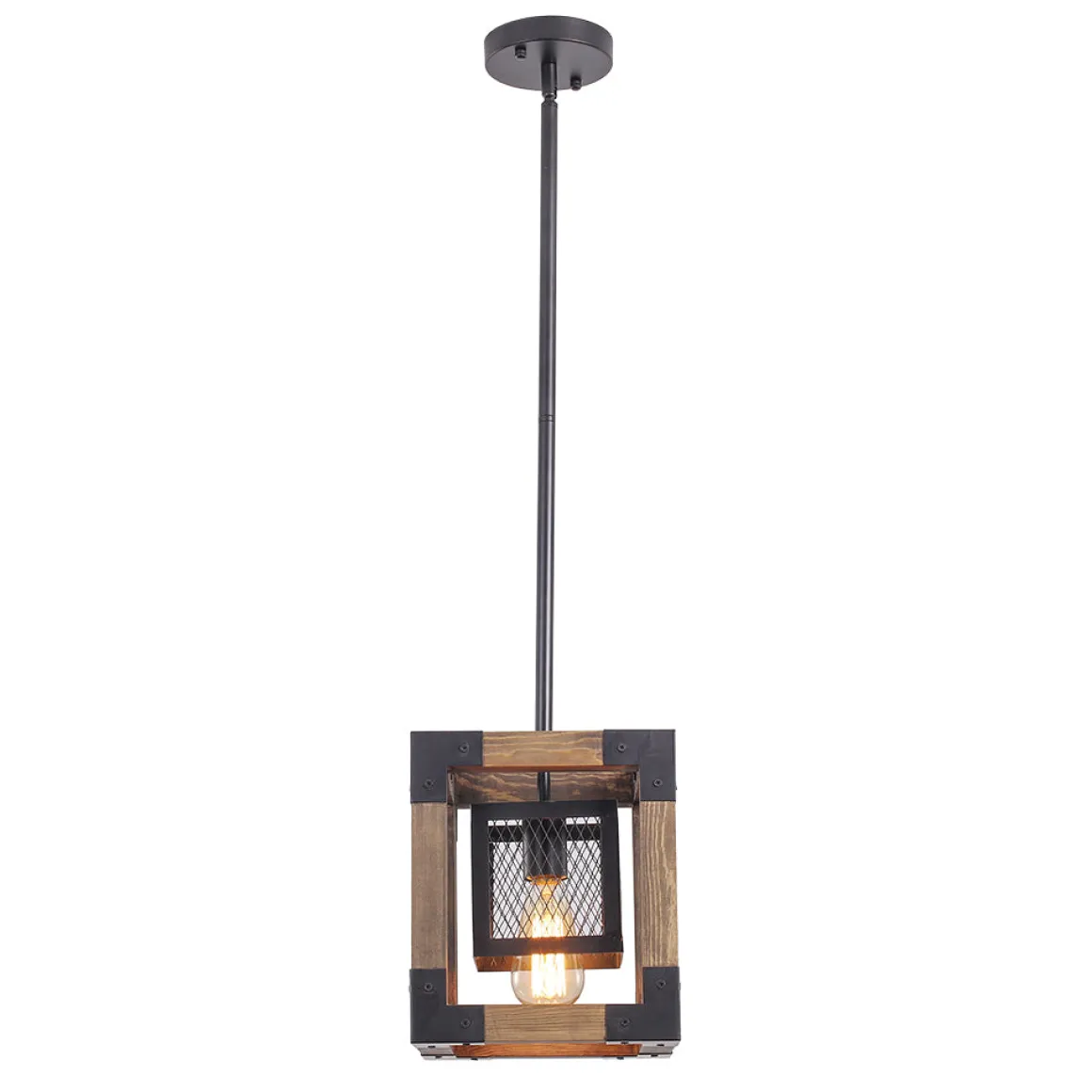 1-Light Square Wood Pendant Light