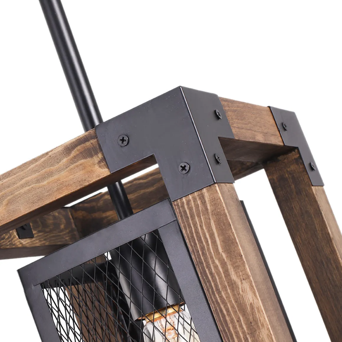 1-Light Square Wood Pendant Light