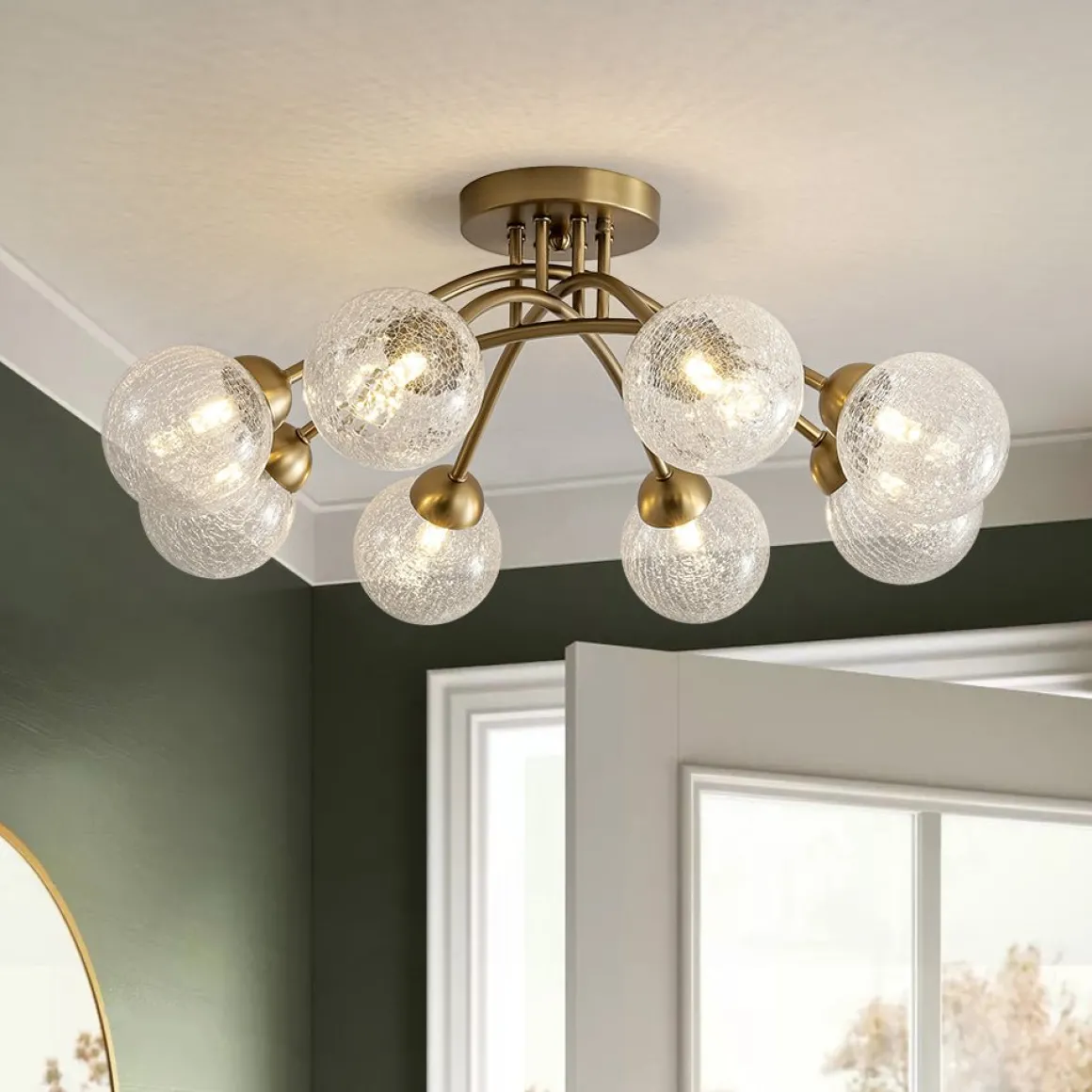 8-Light Textured Crackle Glass Globe Semi Flush Mount
