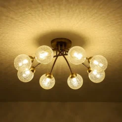 8-Light Textured Crackle Glass Globe Semi Flush Mount