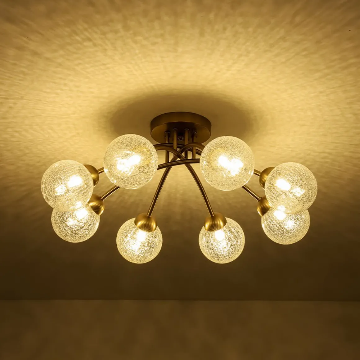 8-Light Textured Crackle Glass Globe Semi Flush Mount
