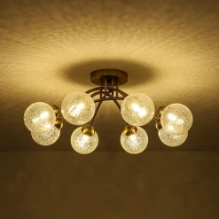 8-Light Textured Crackle Glass Globe Semi Flush Mount