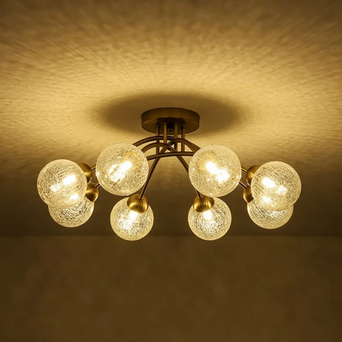 8-Light Textured Crackle Glass Globe Semi Flush Mount