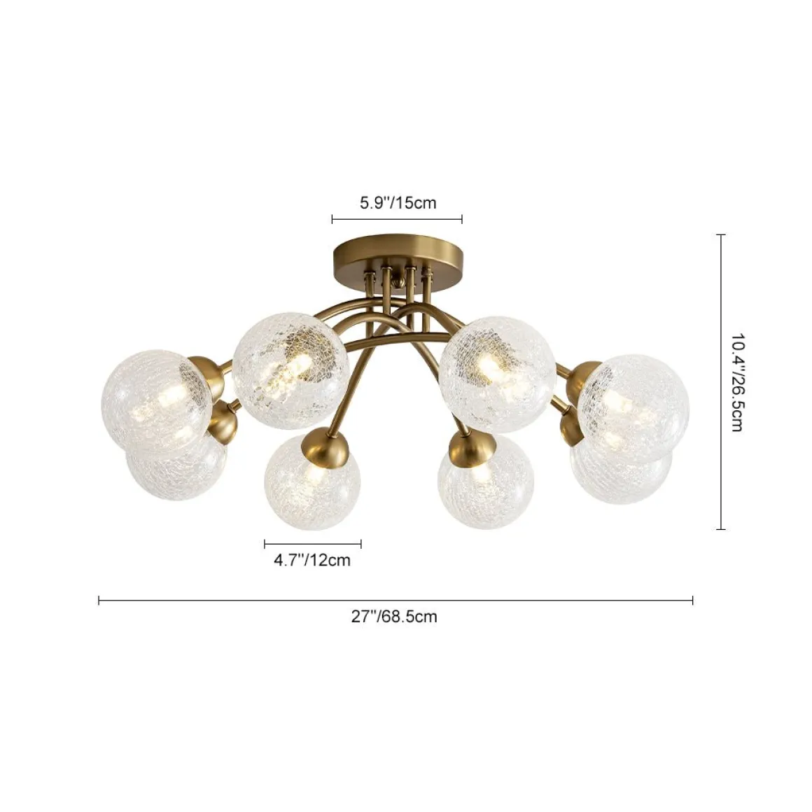 8-Light Textured Crackle Glass Globe Semi Flush Mount