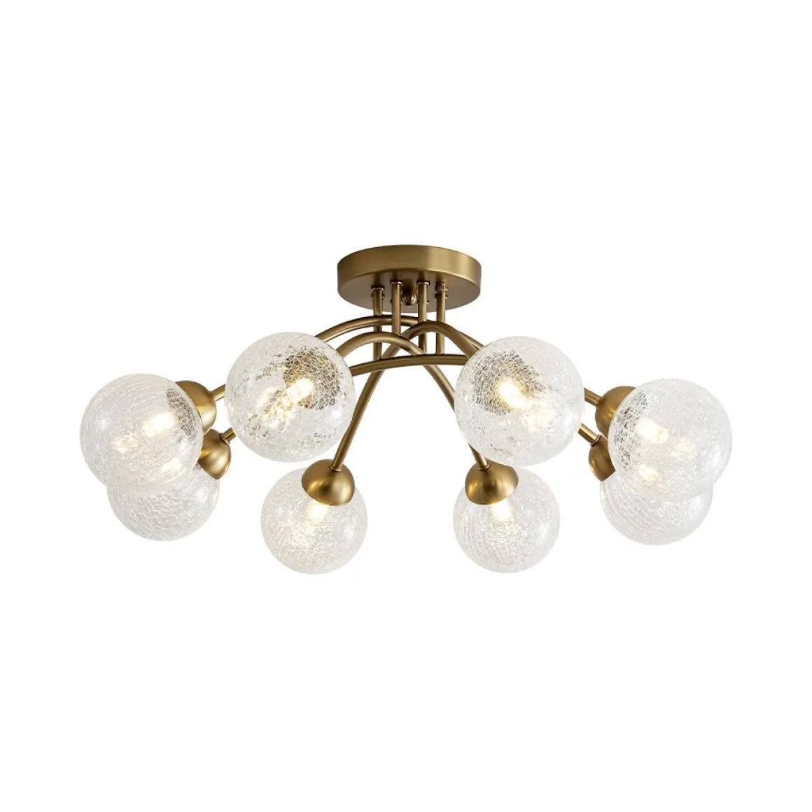 8-Light Textured Crackle Glass Globe Semi Flush Mount