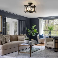 4-light Textured Glass Square Lantern Semi Flush Mount