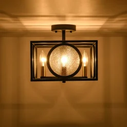 4-light Textured Glass Square Lantern Semi Flush Mount