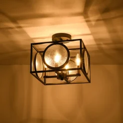 4-light Textured Glass Square Lantern Semi Flush Mount