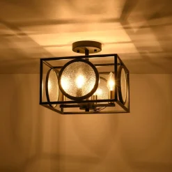 4-light Textured Glass Square Lantern Semi Flush Mount