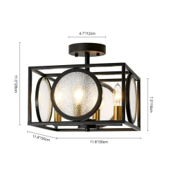 4-light Textured Glass Square Lantern Semi Flush Mount