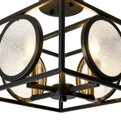 4-light Textured Glass Square Lantern Semi Flush Mount