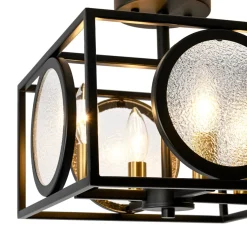 4-light Textured Glass Square Lantern Semi Flush Mount