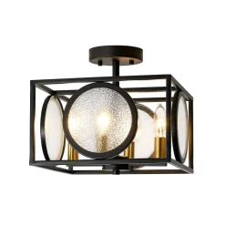 4-light Textured Glass Square Lantern Semi Flush Mount