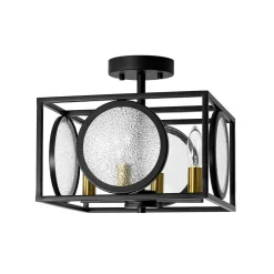 4-light Textured Glass Square Lantern Semi Flush Mount