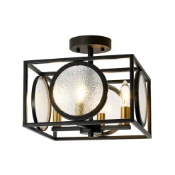 4-light Textured Glass Square Lantern Semi Flush Mount