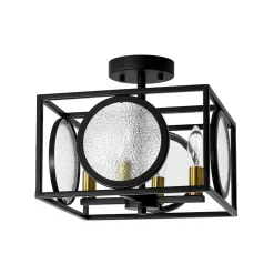 4-light Textured Glass Square Lantern Semi Flush Mount