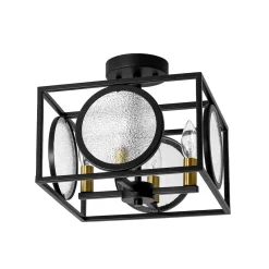 4-light Textured Glass Square Lantern Semi Flush Mount