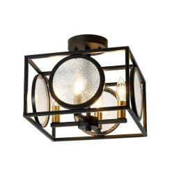4-light Textured Glass Square Lantern Semi Flush Mount