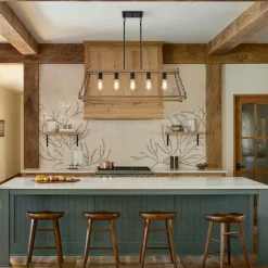 5-Light Trapezoid Wood Grain Chain Linear Island Chandelier