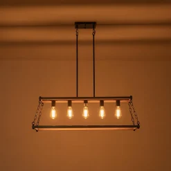5-Light Trapezoid Wood Grain Chain Linear Island Chandelier
