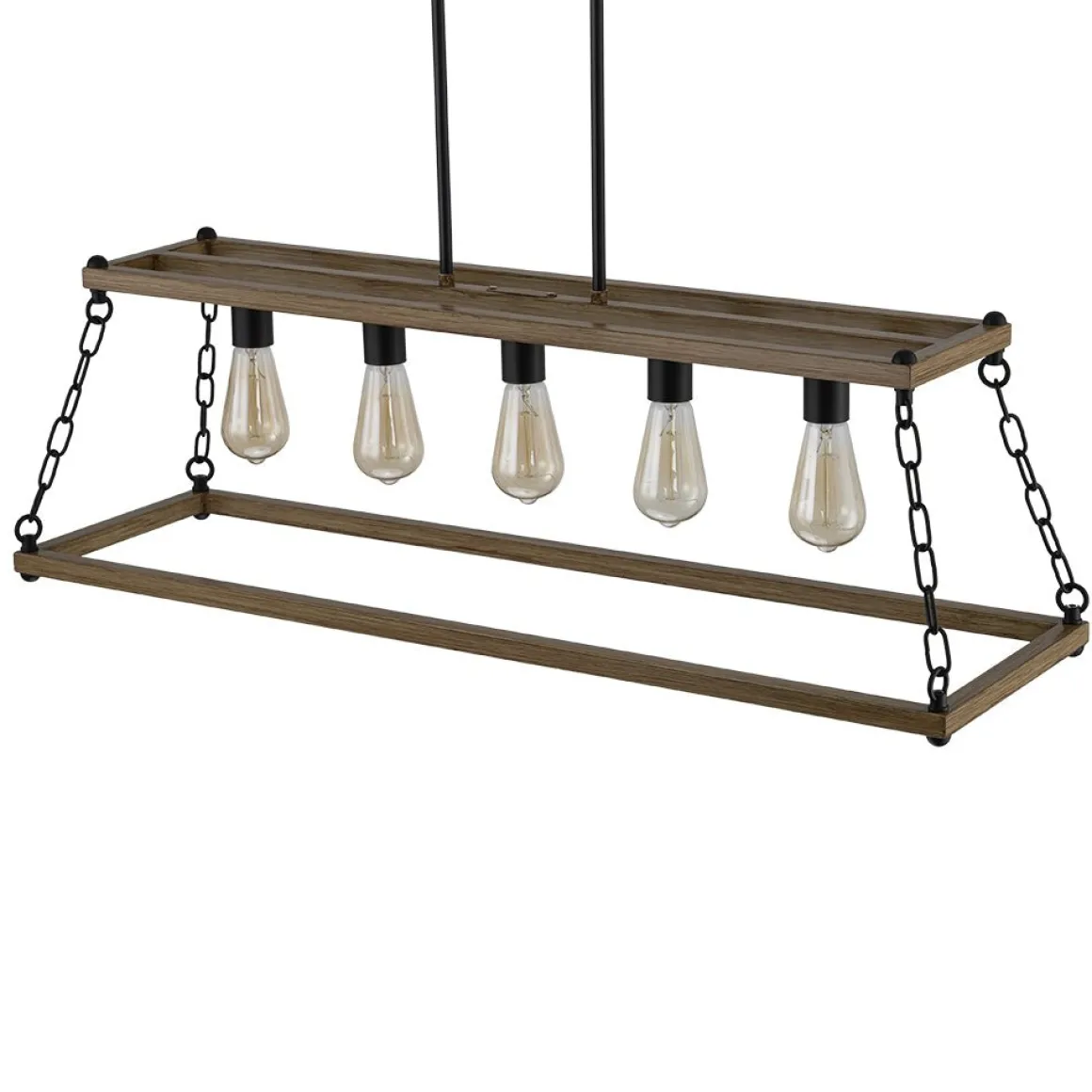 5-Light Trapezoid Wood Grain Chain Linear Island Chandelier