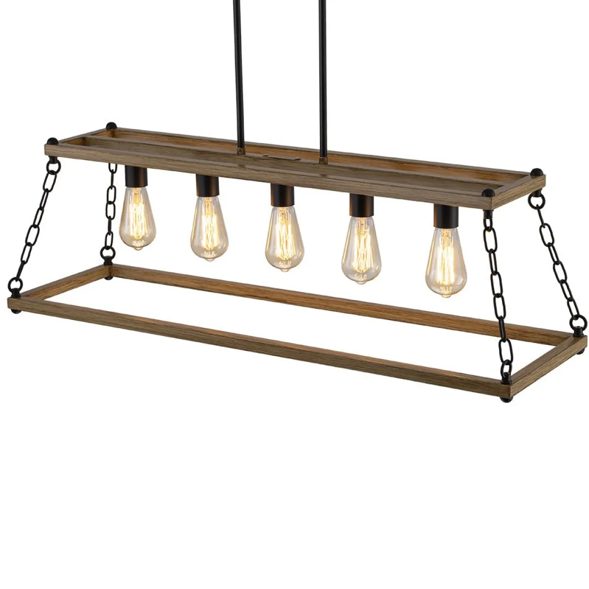 5-Light Trapezoid Wood Grain Chain Linear Island Chandelier