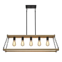 5-Light Trapezoid Wood Grain Chain Linear Island Chandelier