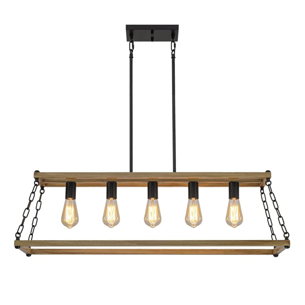 5-Light Trapezoid Wood Grain Chain Linear Island Chandelier
