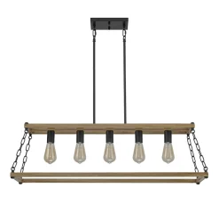 5-Light Trapezoid Wood Grain Chain Linear Island Chandelier