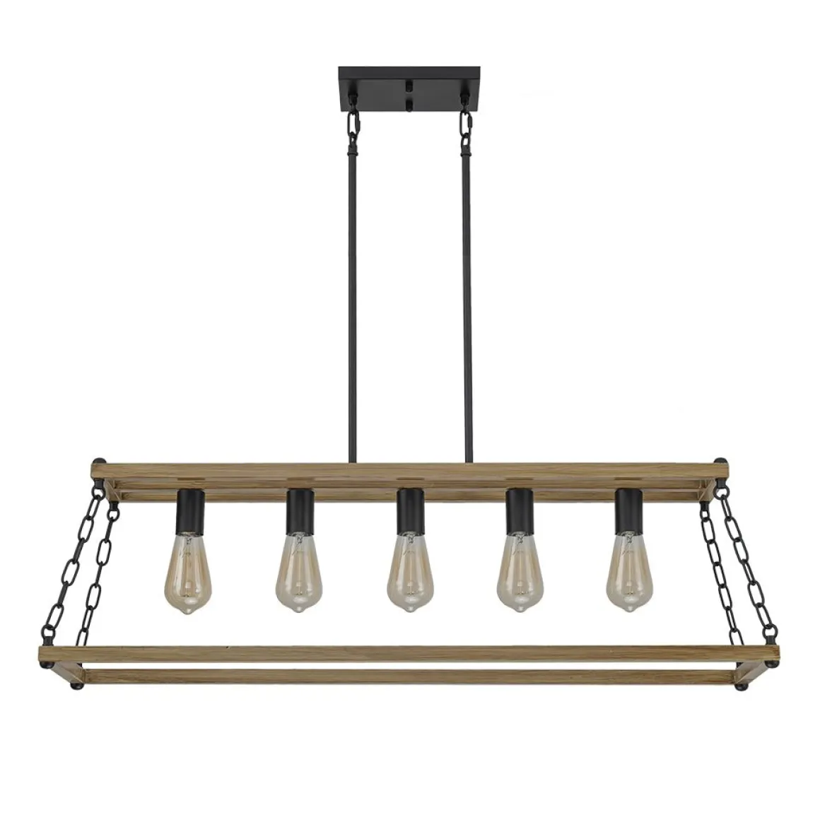 5-Light Trapezoid Wood Grain Chain Linear Island Chandelier