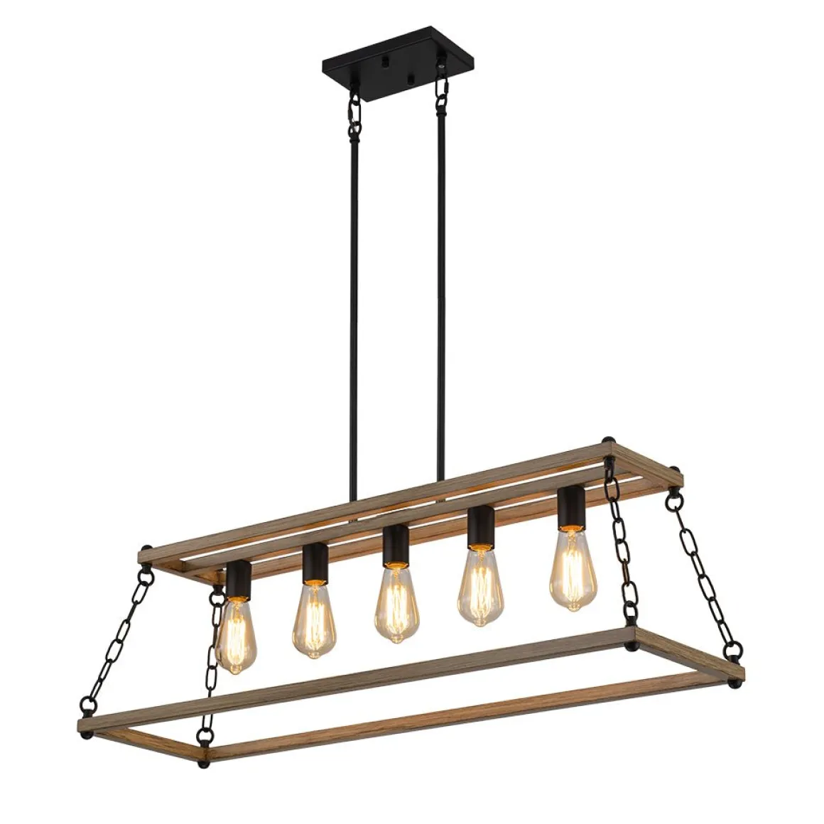 5-Light Trapezoid Wood Grain Chain Linear Island Chandelier