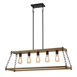 5-Light Trapezoid Wood Grain Chain Linear Island Chandelier