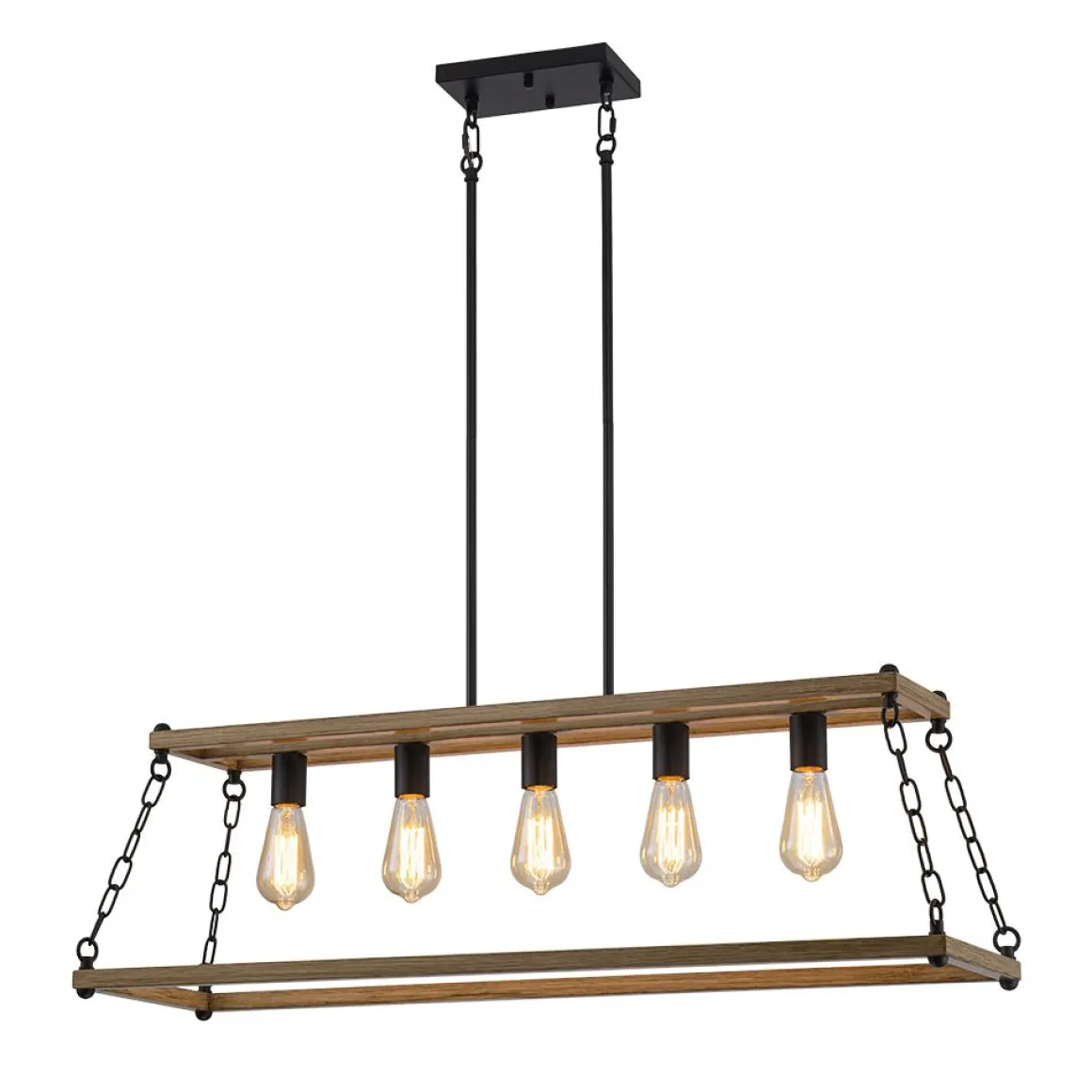 5-Light Trapezoid Wood Grain Chain Linear Island Chandelier