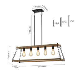 5-Light Trapezoid Wood Grain Chain Linear Island Chandelier