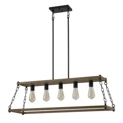 5-Light Trapezoid Wood Grain Chain Linear Island Chandelier