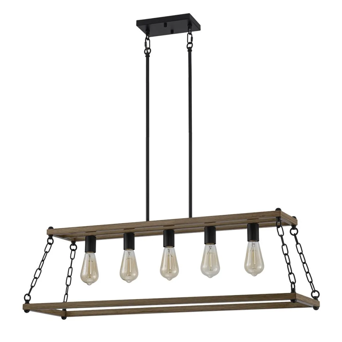 5-Light Trapezoid Wood Grain Chain Linear Island Chandelier