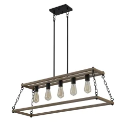 5-Light Trapezoid Wood Grain Chain Linear Island Chandelier