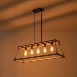 5-Light Trapezoid Wood Grain Chain Linear Island Chandelier