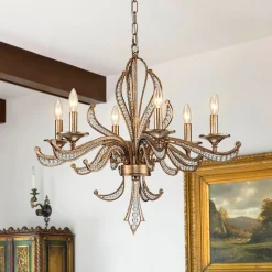 6-Light Vintage Candle Style Chandelier Crystal Beads