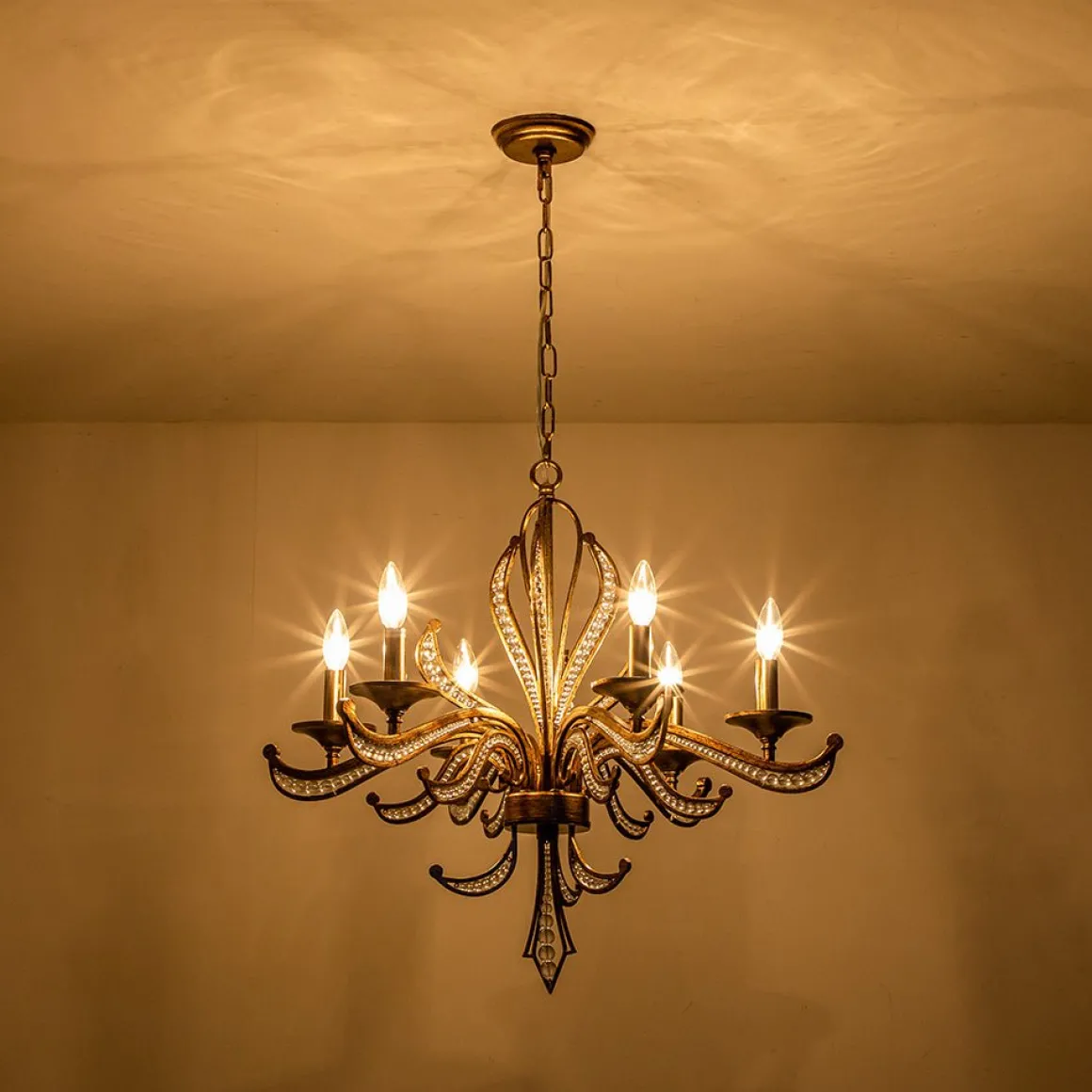 6-Light Vintage Candle Style Chandelier Crystal Beads