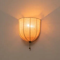 1-Light Vintage Natural Fabric Linen Cage Wall Sconce