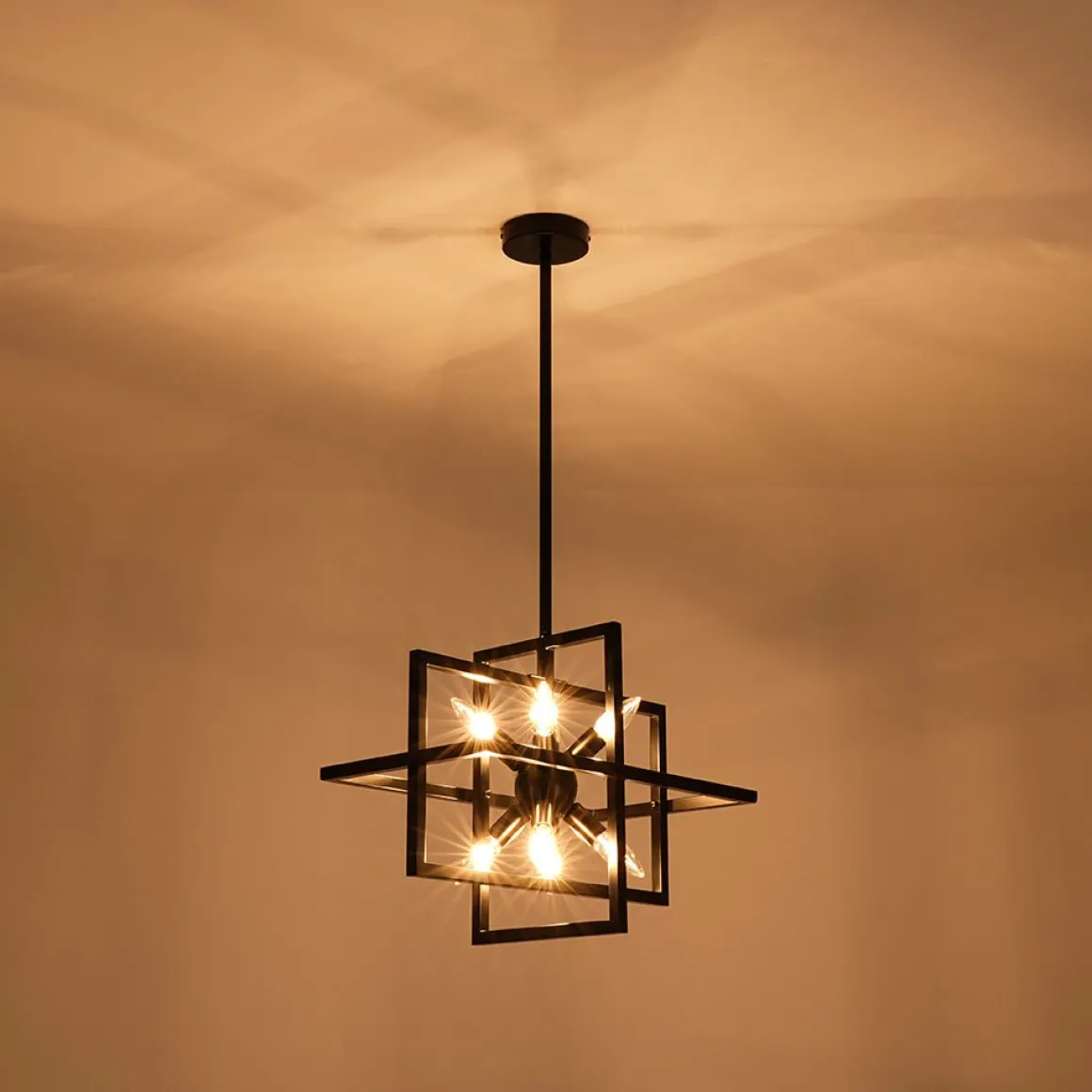 8-Light Vintage Sputnik Black Open Square Lantern Pendant