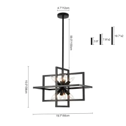 8-Light Vintage Sputnik Black Open Square Lantern Pendant