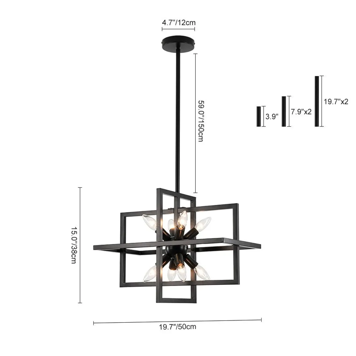 8-Light Vintage Sputnik Black Open Square Lantern Pendant