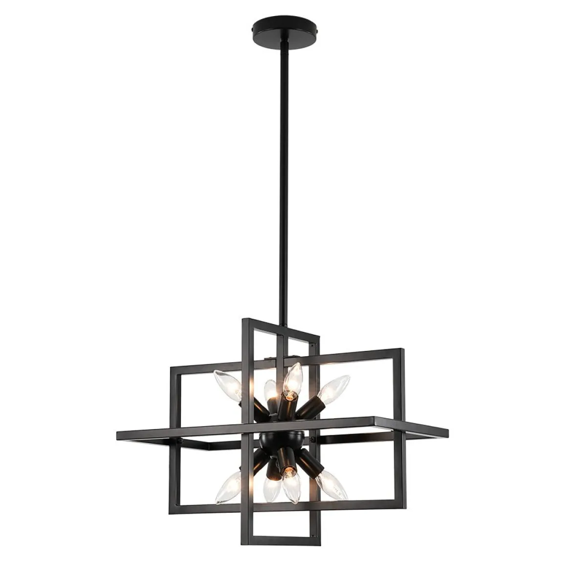 8-Light Vintage Sputnik Black Open Square Lantern Pendant