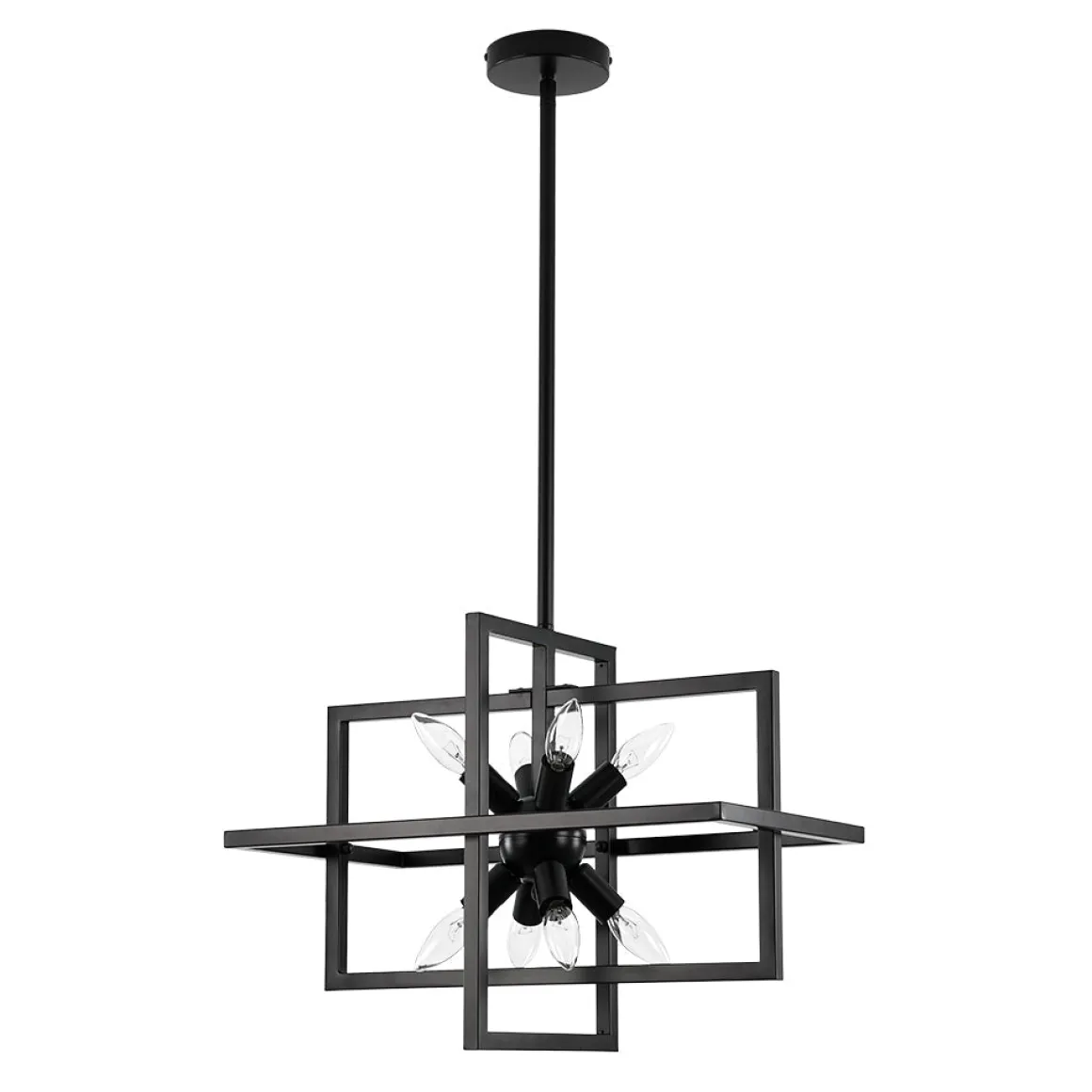 8-Light Vintage Sputnik Black Open Square Lantern Pendant
