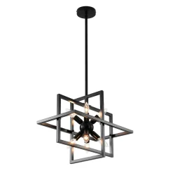 8-Light Vintage Sputnik Black Open Square Lantern Pendant