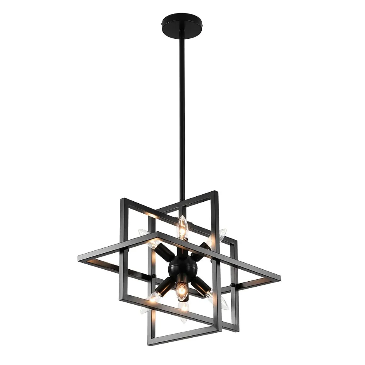 8-Light Vintage Sputnik Black Open Square Lantern Pendant