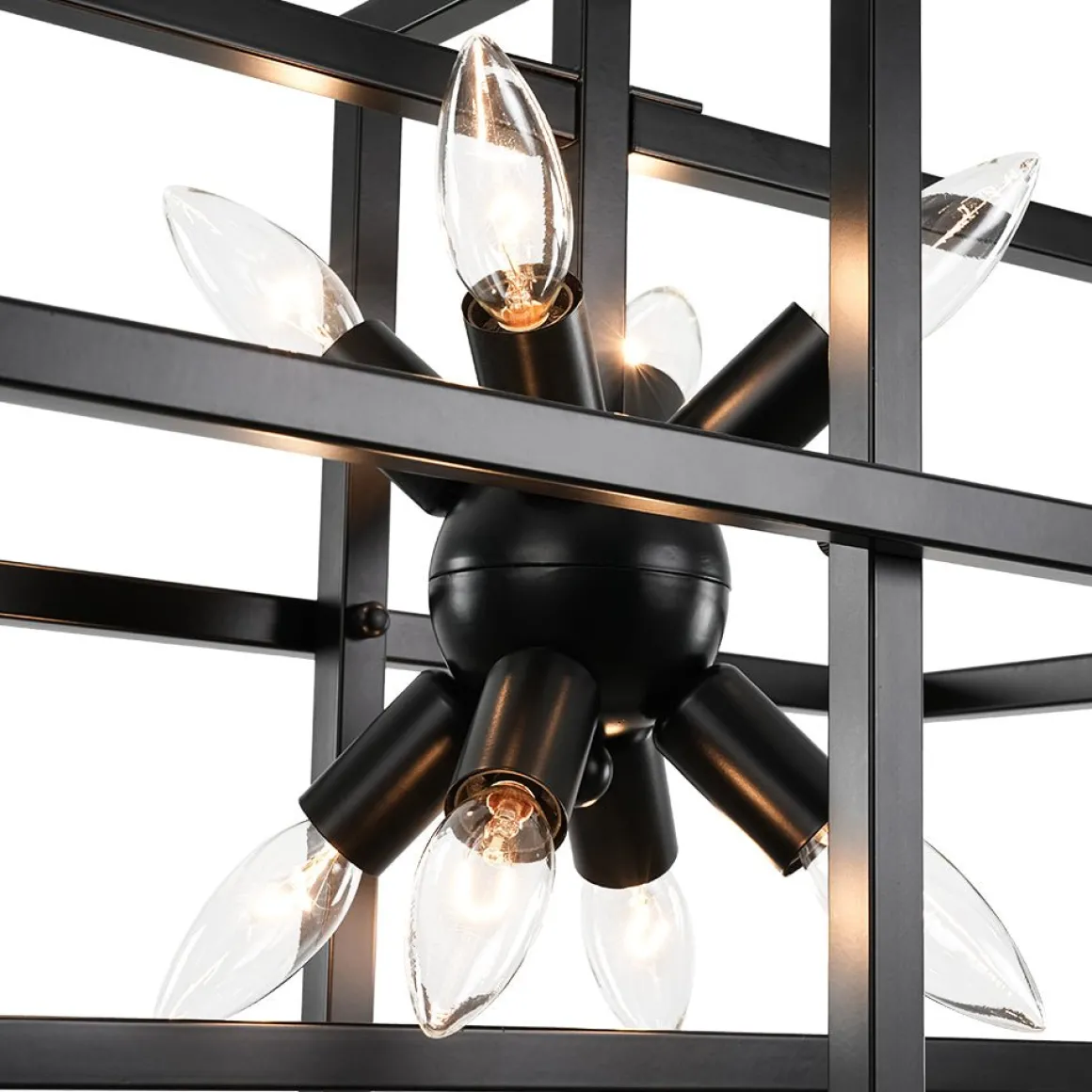 8-Light Vintage Sputnik Black Open Square Lantern Pendant