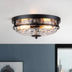 2-Light Water Glass Round Flush Mount Ceiling Light